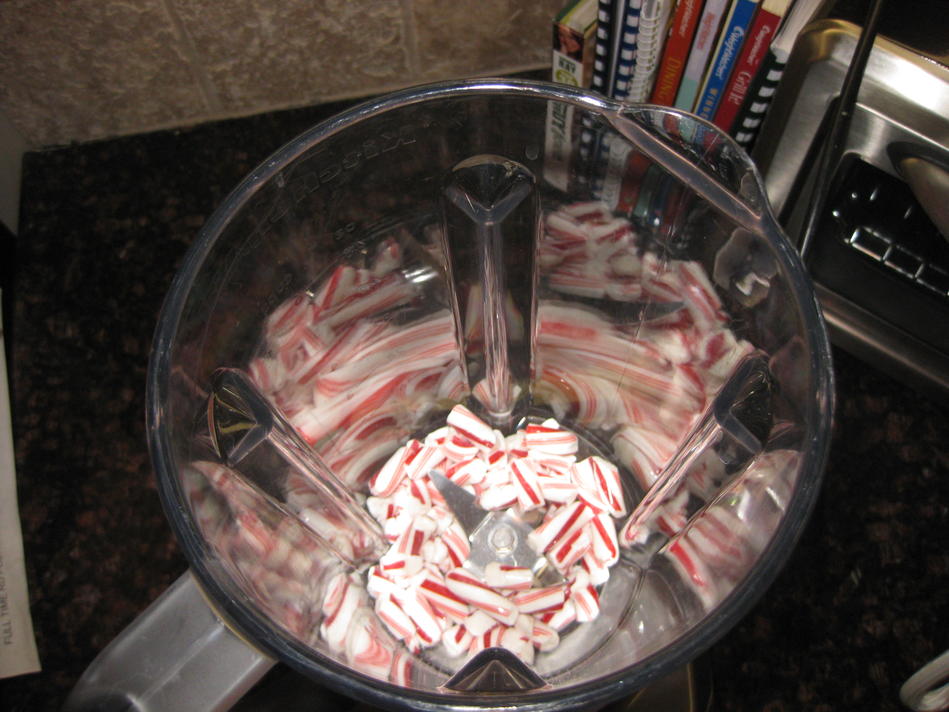 candy canes into the blender...