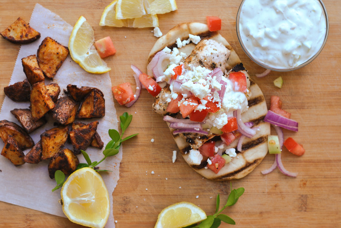 Greek Chicken Gyros with Tzatziki & Pickled Vegetables - Yes to Yolks