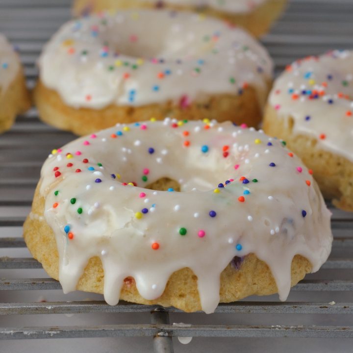 Baked Vanilla Frosted Funfetti Donuts