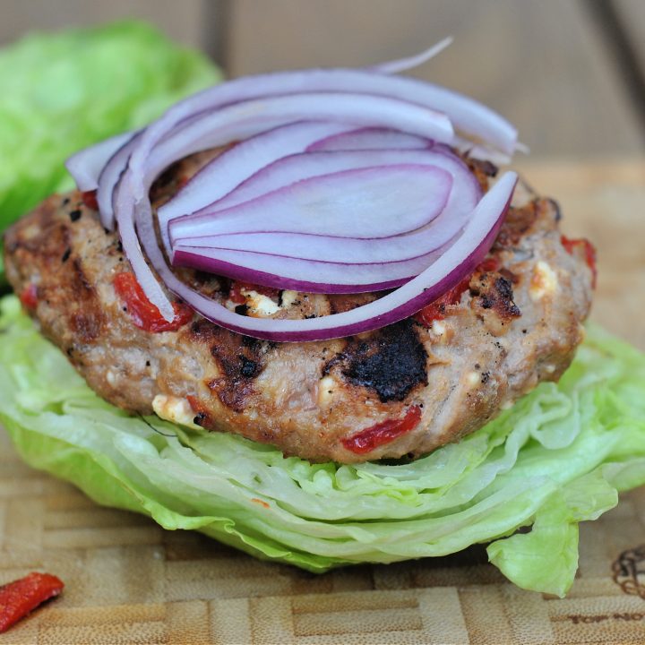 Open-Faced Roasted Red Pepper and Feta Turkey Burgers