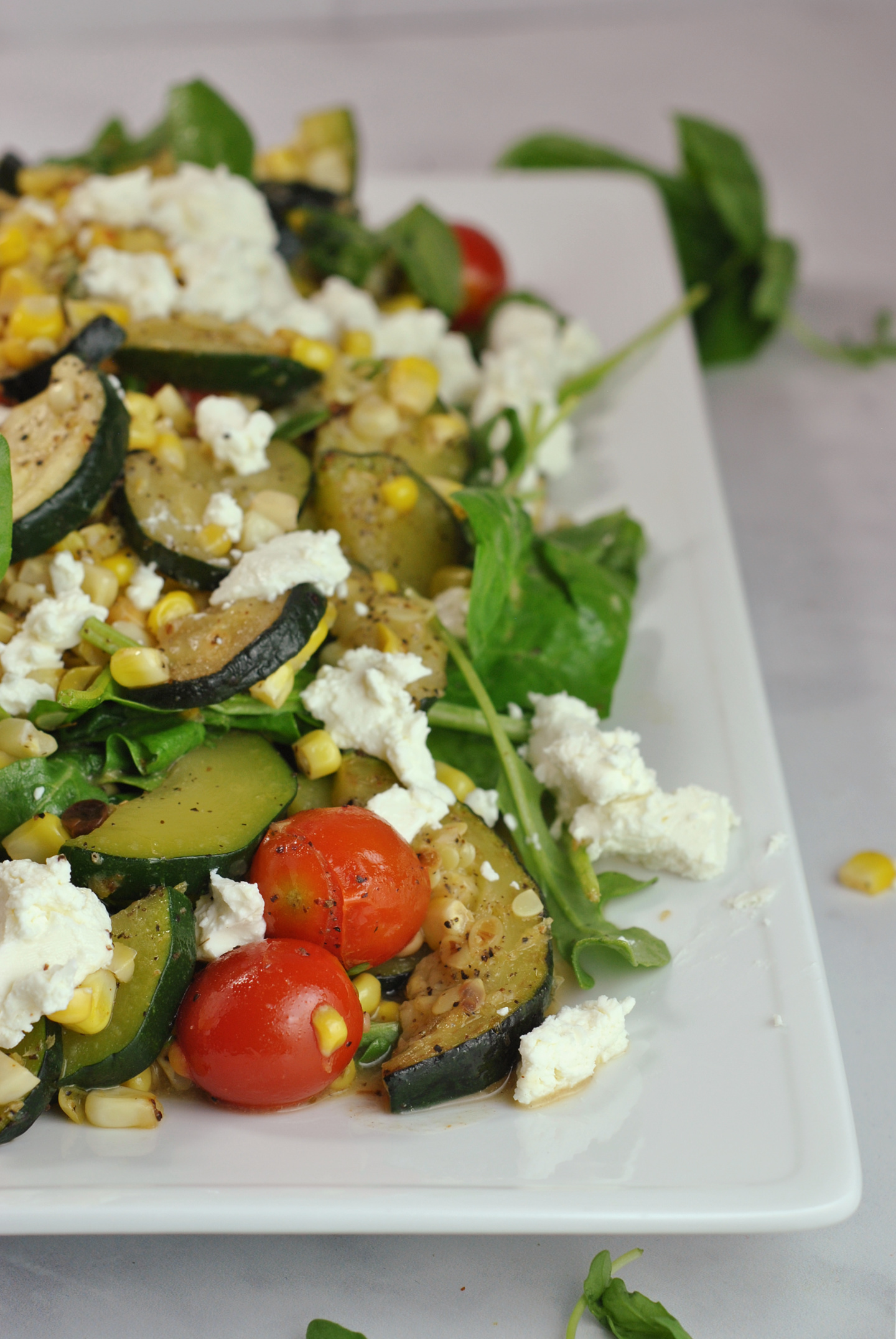 Zucchini and Corn Summer Salad with Vinaigrette and Goat Cheese via @preventionrd