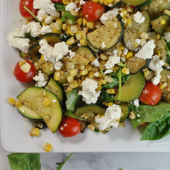 Zucchini and Corn Summer Salad with Vinaigrette and Goat Cheese