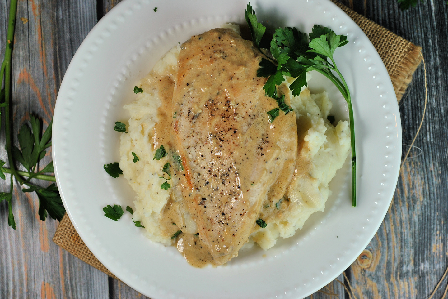 Chicken with Creamy Dijon Sauce and Mashed Potatoes