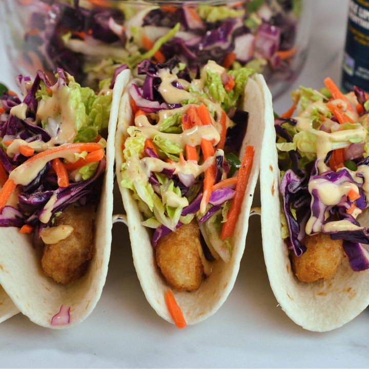 Lazy Crunchy Fish Tacos with Cabbage Slaw
