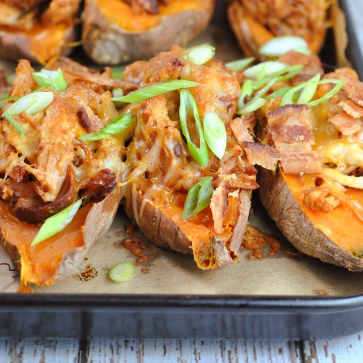 BBQ Chicken-Stuffed Sweet Potatoes with Bacon