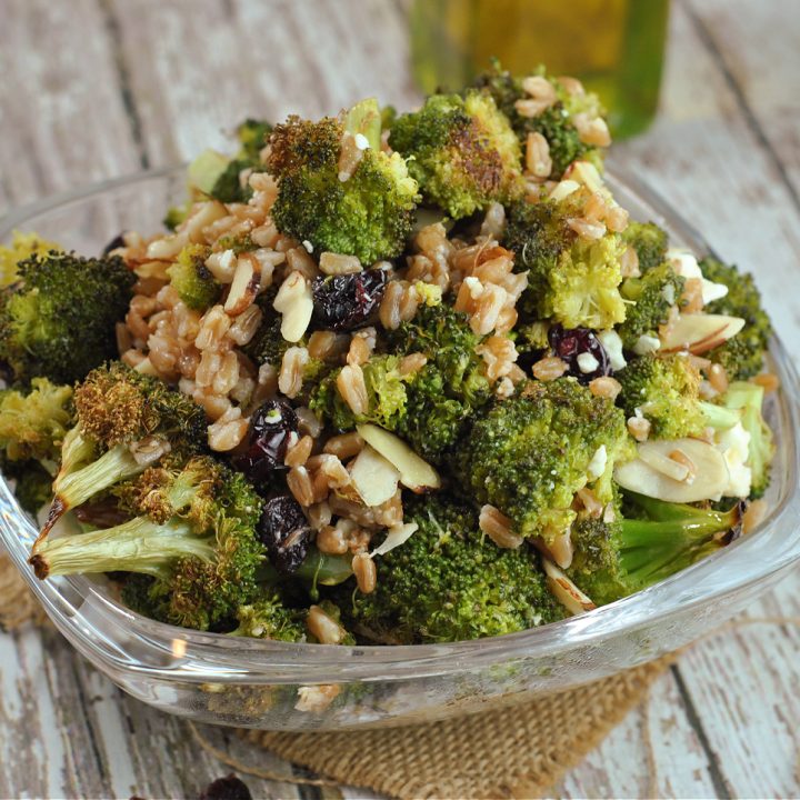 Roasted Broccoli Salad with Cranberry, Farro, and Feta
