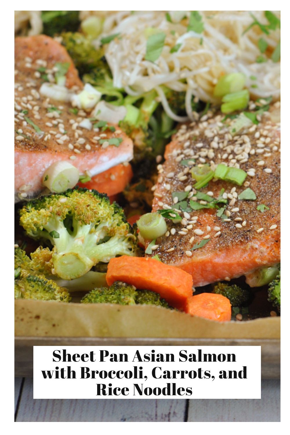 Sheet Pan Asian Salmon with Broccoli, Carrots, and Rice Noodles via @preventionrd