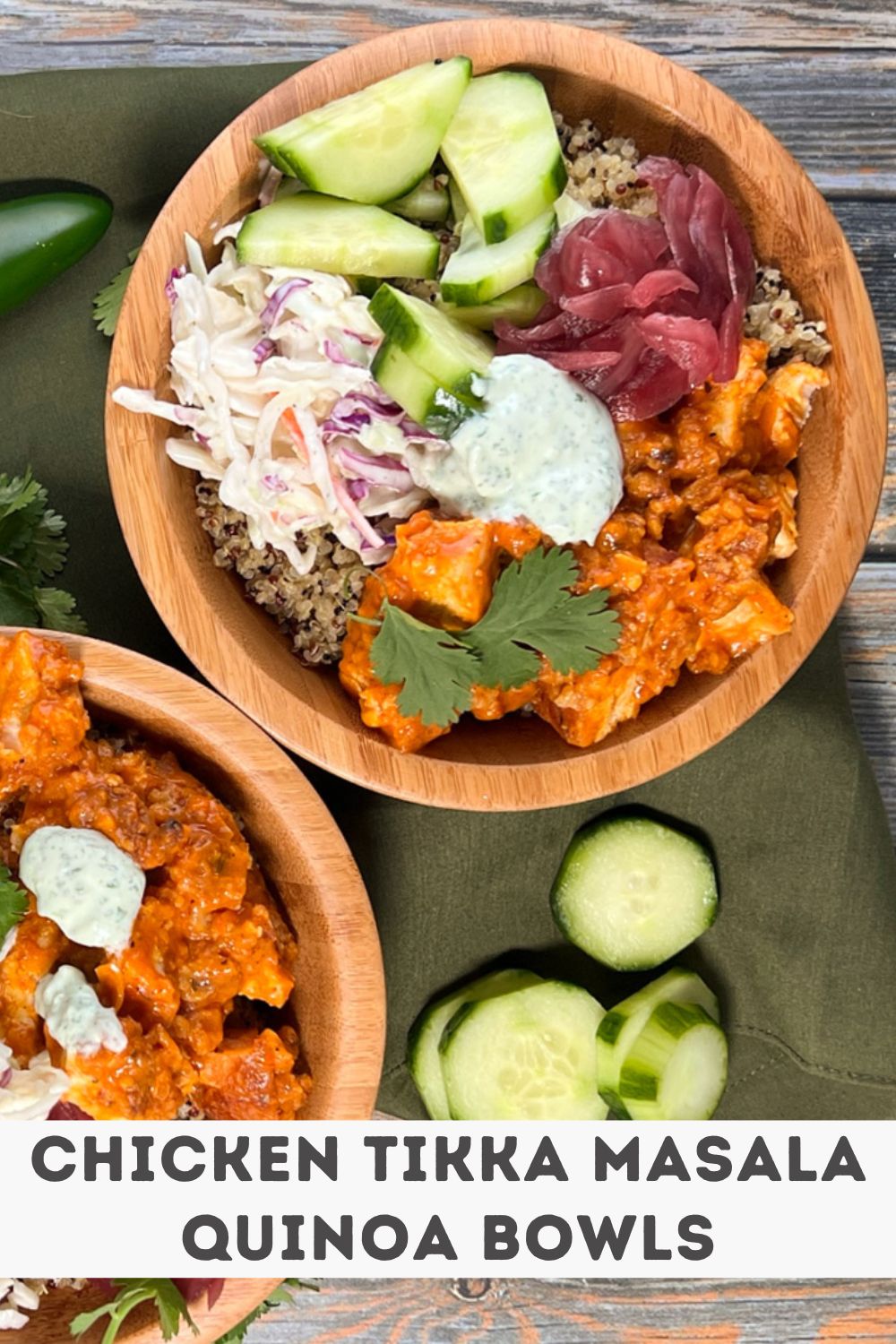 Chicken Tikka Masala Quinoa Bowls with Cilantro-Lime Crema via @preventionrd