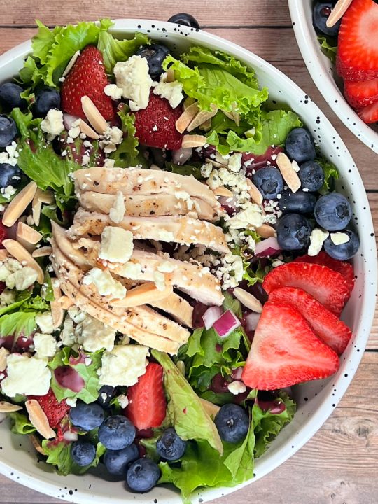 Berry Blue Cheese Salad with Chicken and Blueberry Balsamic Dressing